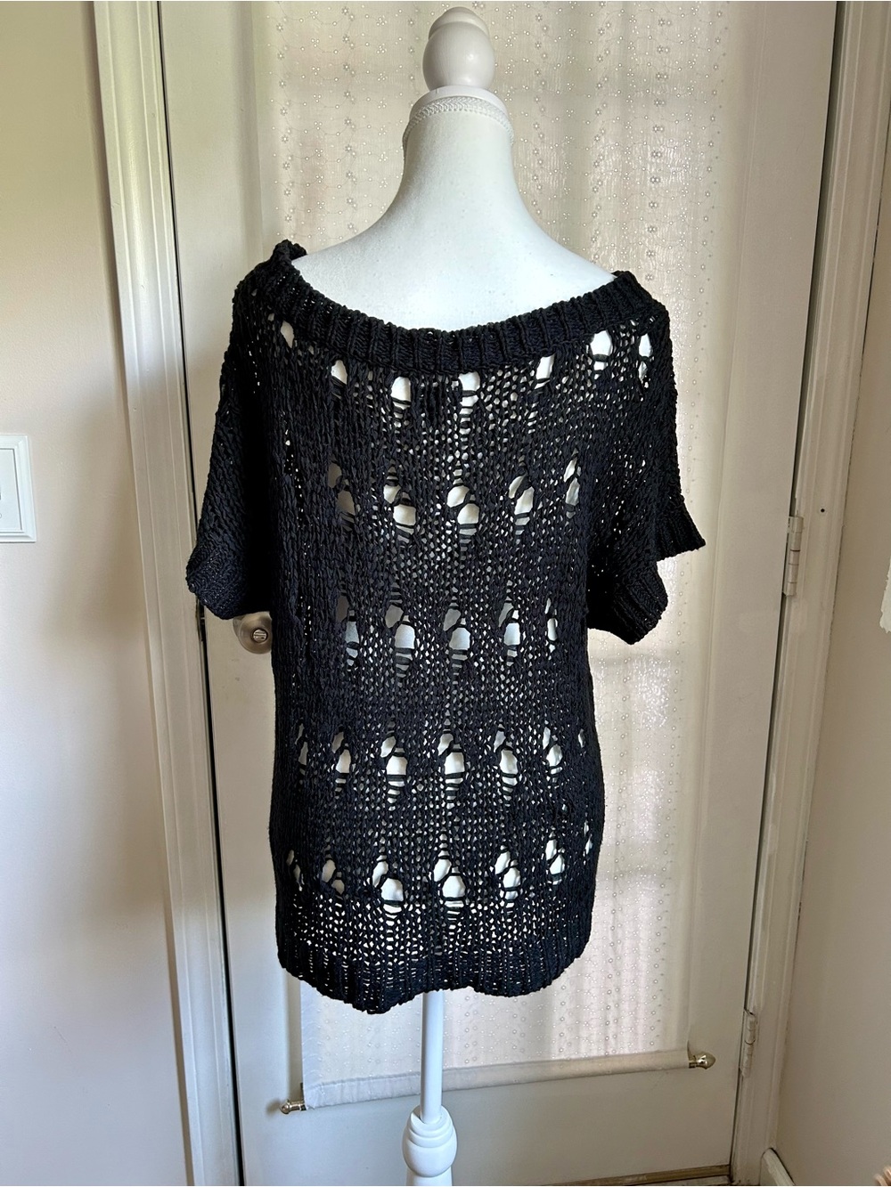 Express Black Open Weave Off the Shoulder Short Sleeve Top